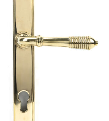 From The Anvil Polished Brass Reeded Slimline Lever Espag. Lock Set