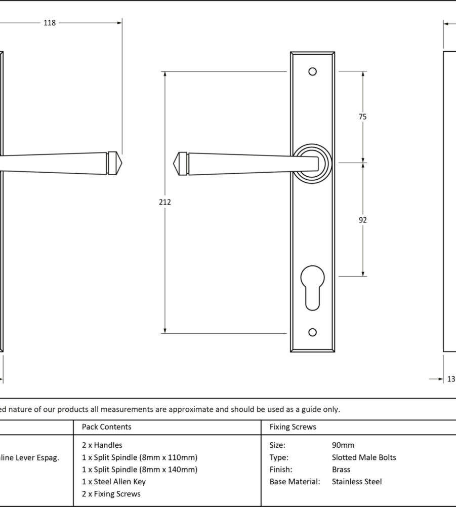 From The Anvil Polished Brass Avon Slimline Lever Espag. Lock Set - Image 7