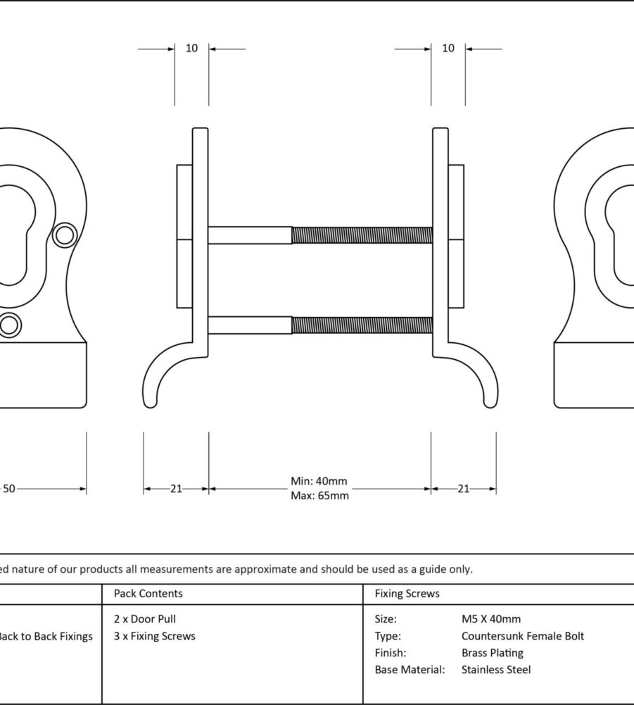 From The Anvil Polished Brass 50mm Euro Door Pull (Back to Back fixings) - Image 5