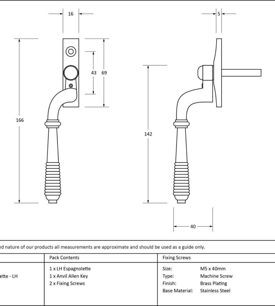 From The Anvil Polished Brass Reeded Espag - LH - Image 4