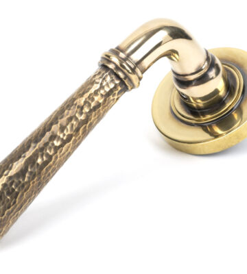 From The Anvil Aged Brass Hammered Newbury Lever on Rose Set (Plain)