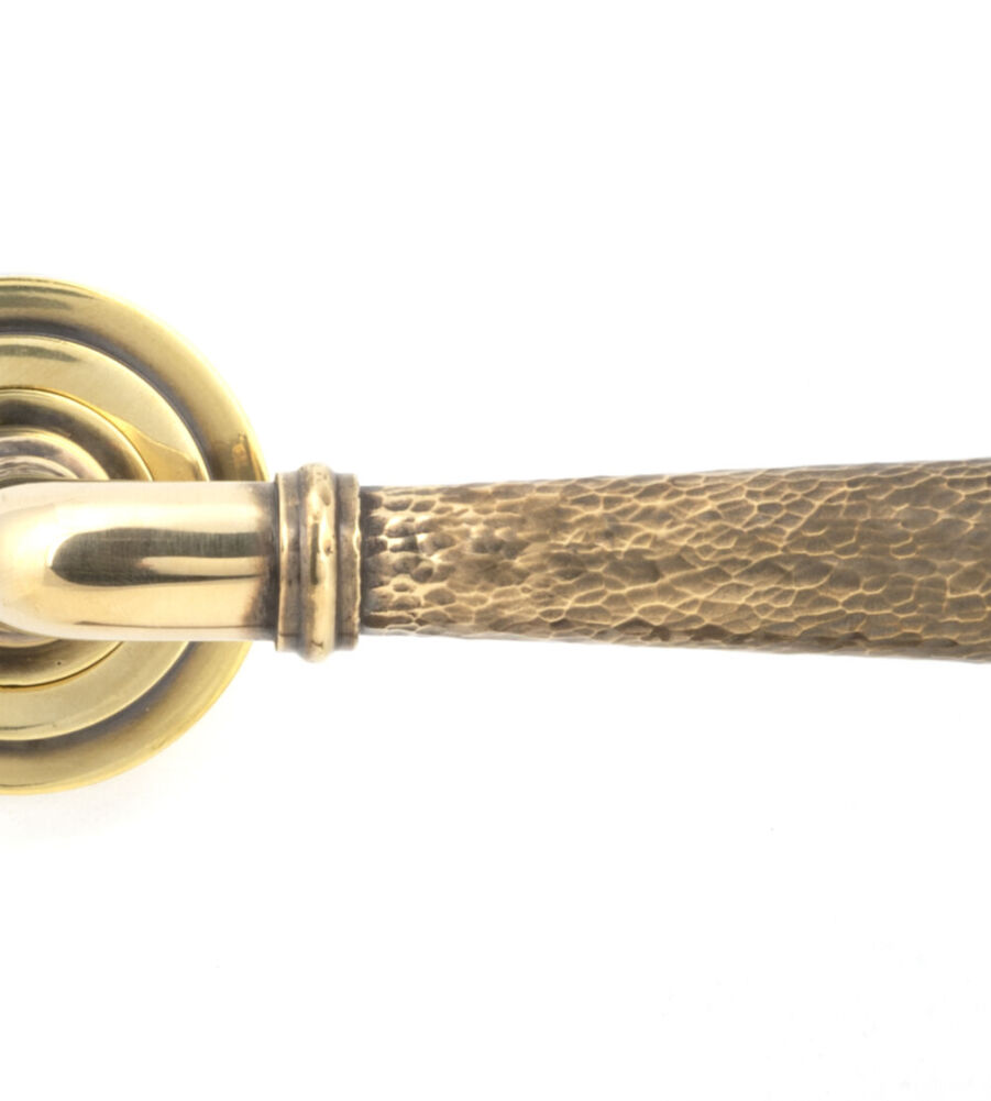 From The Anvil Aged Brass Hammered Newbury Lever on Rose Set (Art Deco) - Image 3