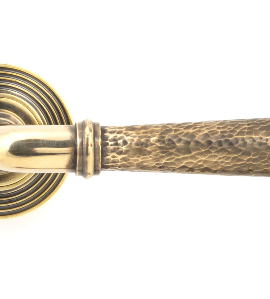 From The Anvil Aged Brass Hammered Newbury Lever on Rose Set (Beehive) - Image 3