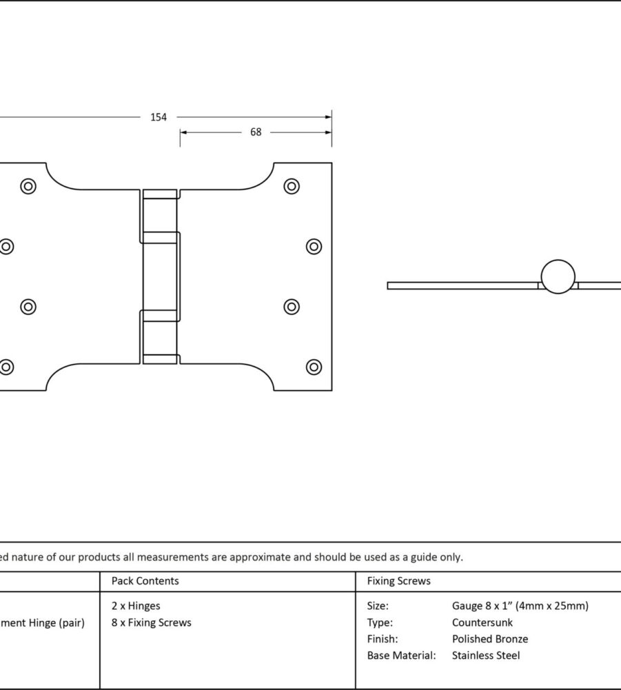 From The Anvil Polished Bronze 4" x 4" x 6"  Parliament Hinge (pair) ss - Image 2