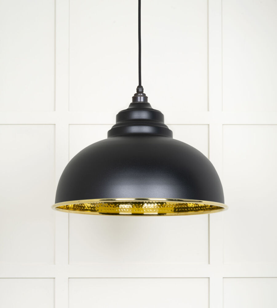 From The Anvil Hammered Brass Harborne Pendant in Elan Black - Image 3
