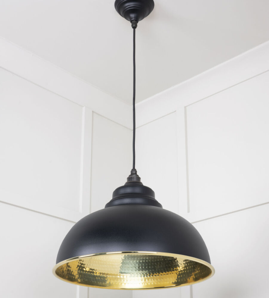 From The Anvil Hammered Brass Harborne Pendant in Elan Black - Image 4