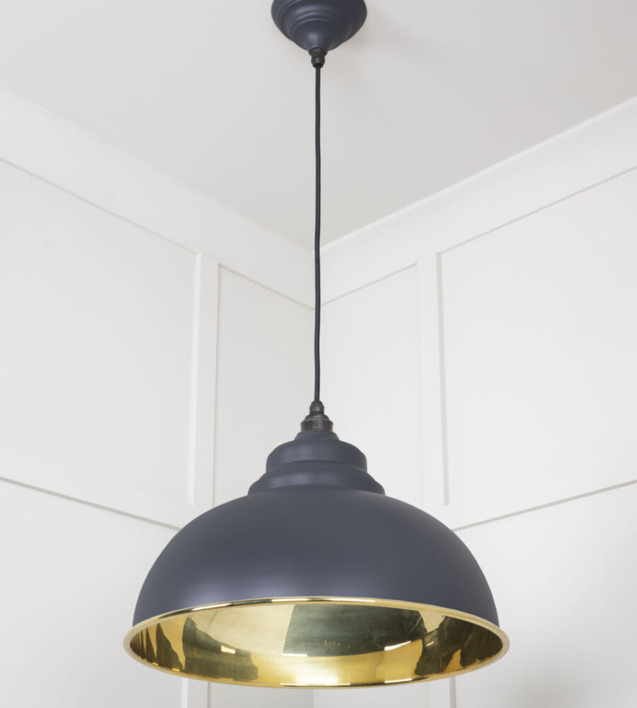 From The Anvil Smooth Brass Harborne Pendant in Slate - Image 4
