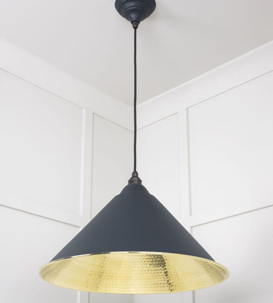 From The Anvil Hammered Brass Hockley Pendant in Soot - Image 4