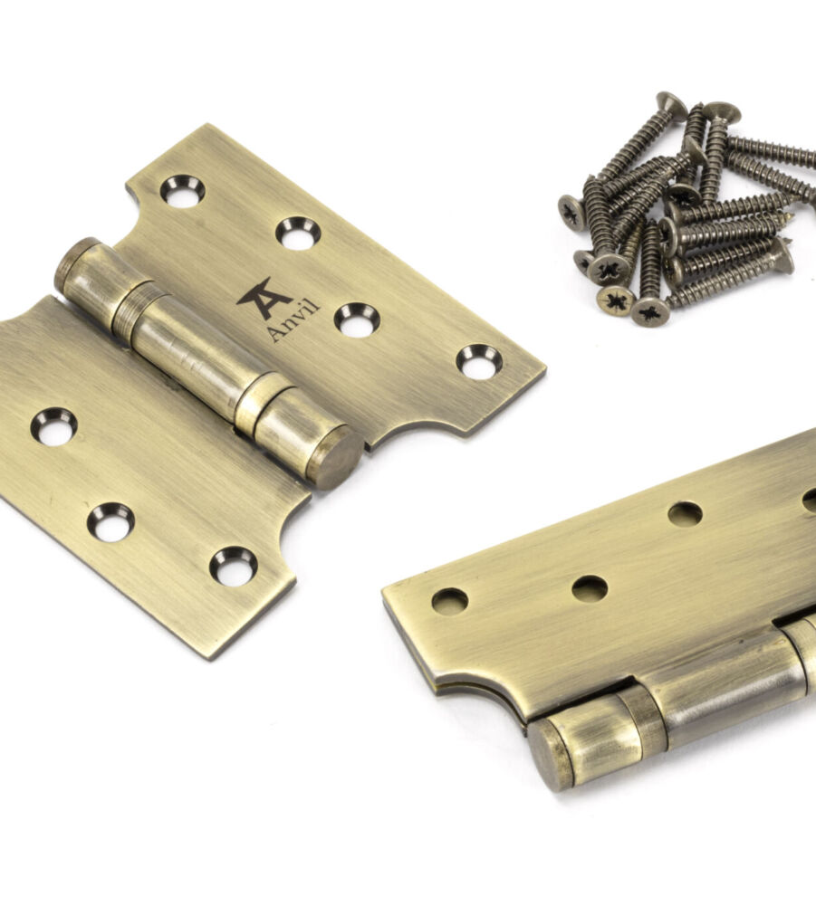 From The Anvil Aged Brass 4" x 2" x 4"  Parliament Hinge (pair) ss - Image 3