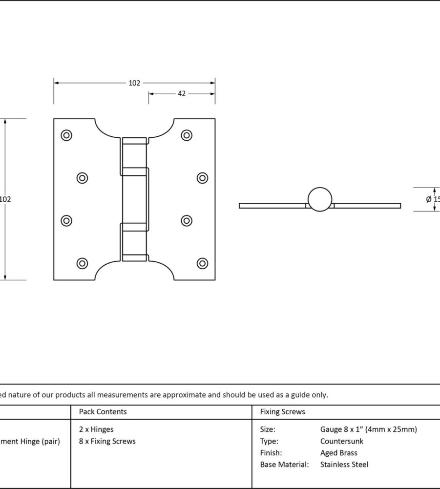From The Anvil Aged Brass 4" x 2" x 4"  Parliament Hinge (pair) ss - Image 2
