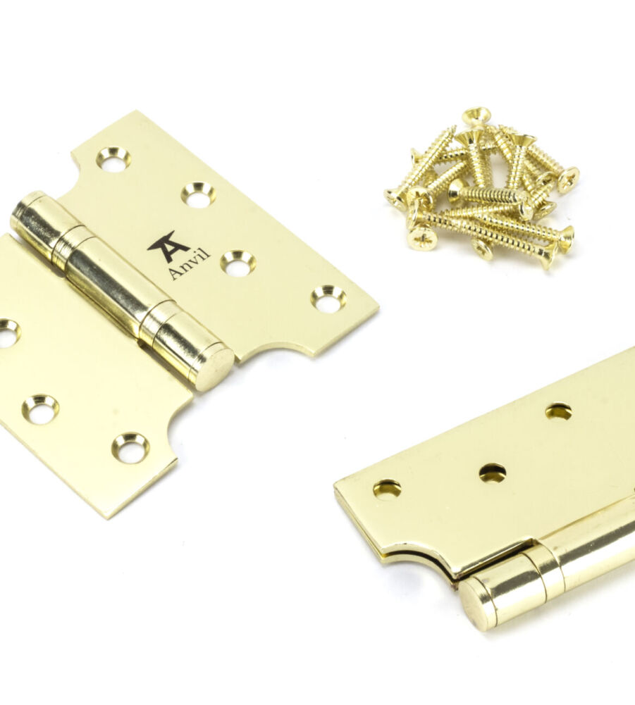 From The Anvil Polished Brass 4" x 2" x 4"  Parliament Hinge (pair) ss - Image 3