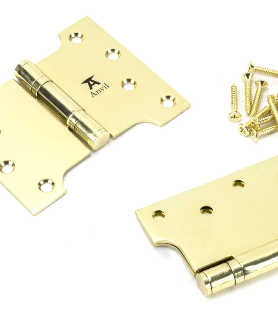 From The Anvil Polished Brass 4" x 3" x 5"  Parliament Hinge (pair) ss - Image 3