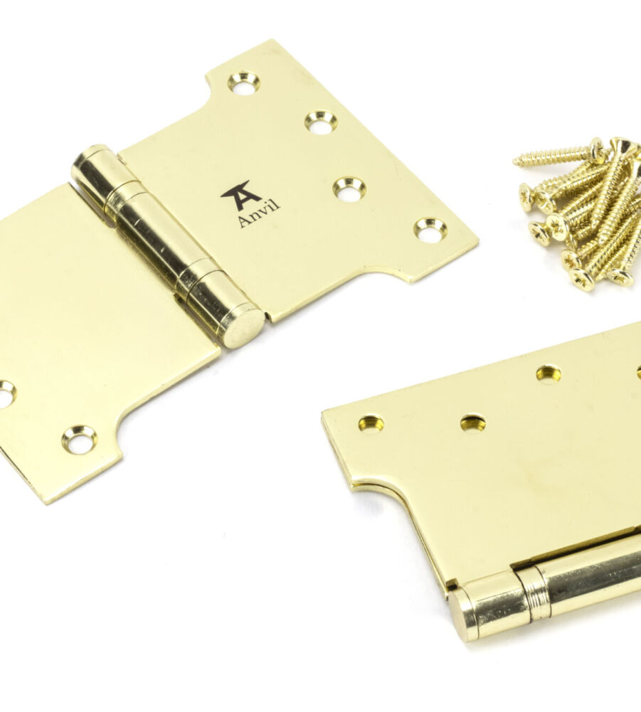 From The Anvil Polished Brass 4" x 4" x 6"  Parliament Hinge (pair) ss - Image 3