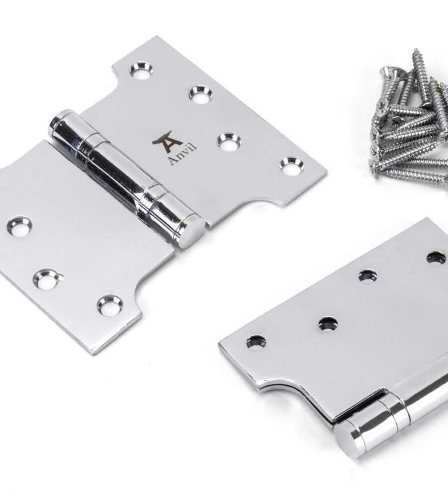 From The Anvil Polished Chrome 4" x 3" x 5"  Parliament Hinge (pair) ss - Image 3
