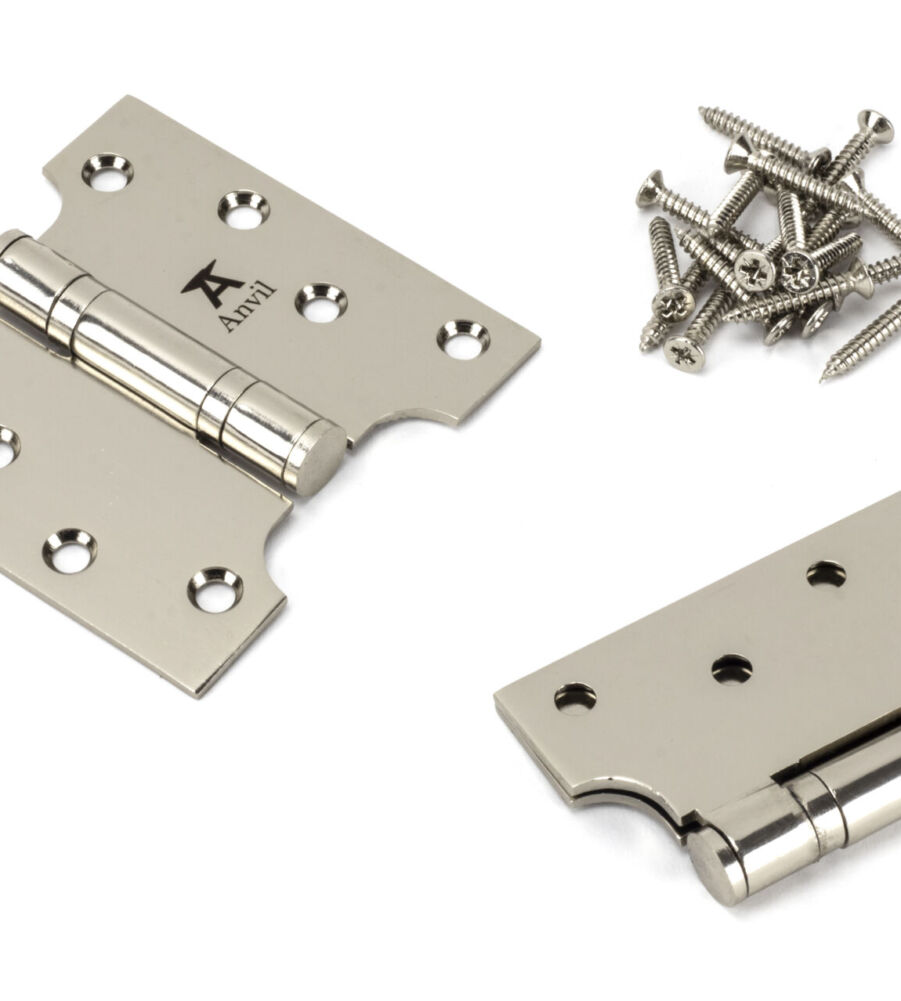 From The Anvil Polished Nickel 4" x 2" x 4"  Parliament Hinge (pair) ss - Image 3