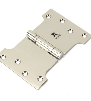 From The Anvil Polished Nickel 4″ X 4″ X 6″  Parliament Hinge (pair) Ss
