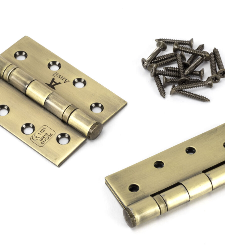 Aged Brass 4" Ball Bearing Butt Hinge (pair) - Image 3