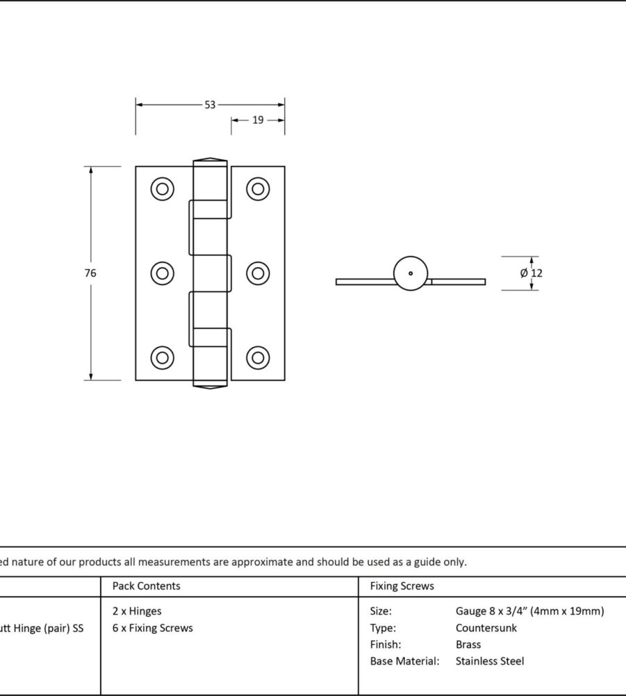 From The Anvil Polished Brass 3" Ball Bearing Butt Hinge (pair) ss - Image 2
