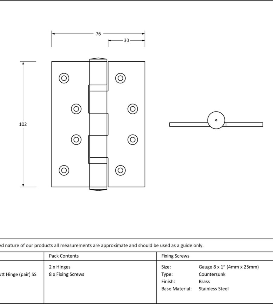 From The Anvil Polished Brass 4" Ball Bearing Butt Hinge (pair) ss - Image 2