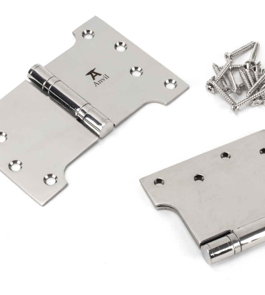 From The Anvil Polished SS 4" x 4" x 6"  Parliament Hinge (pair) - Image 3