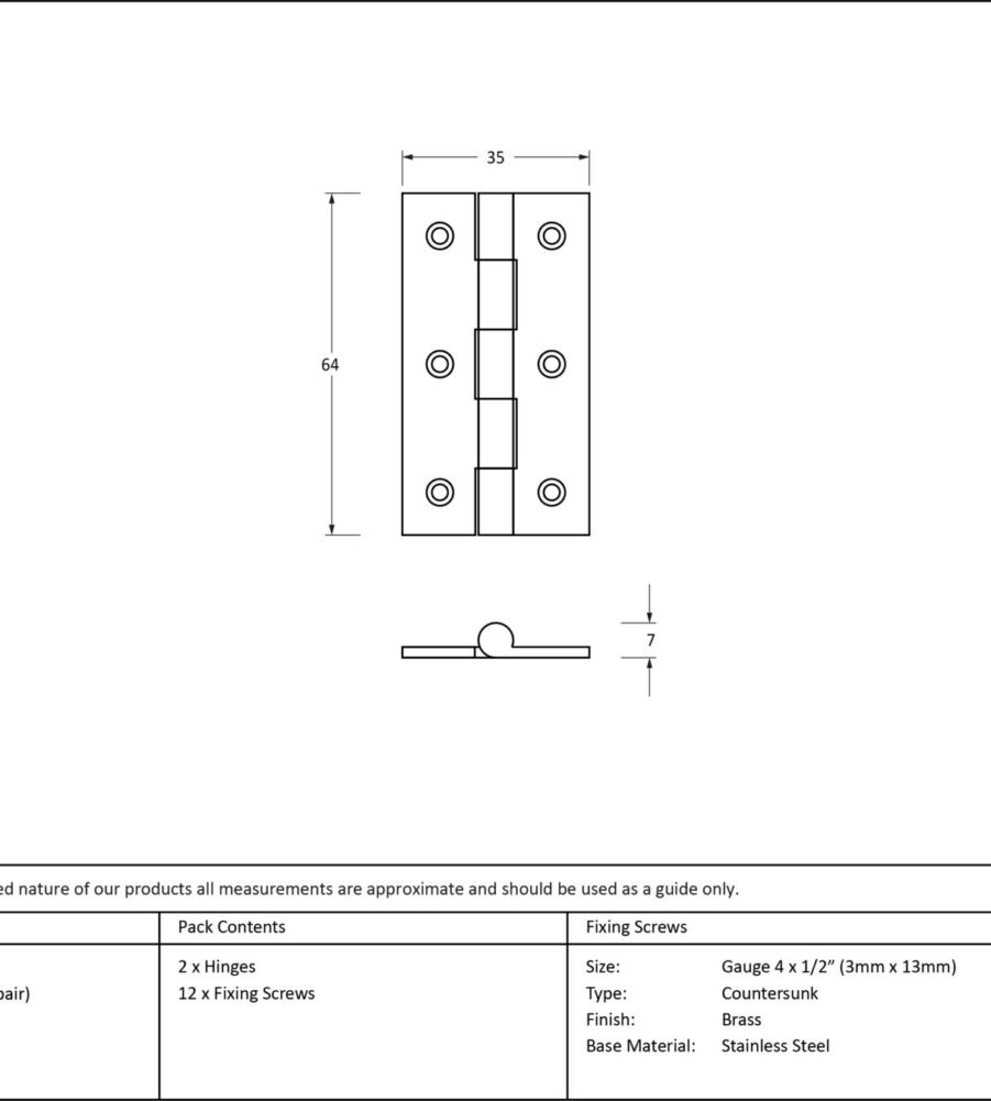 From The Anvil Polished Brass 2.5" Butt Hinge (pair) - Image 2