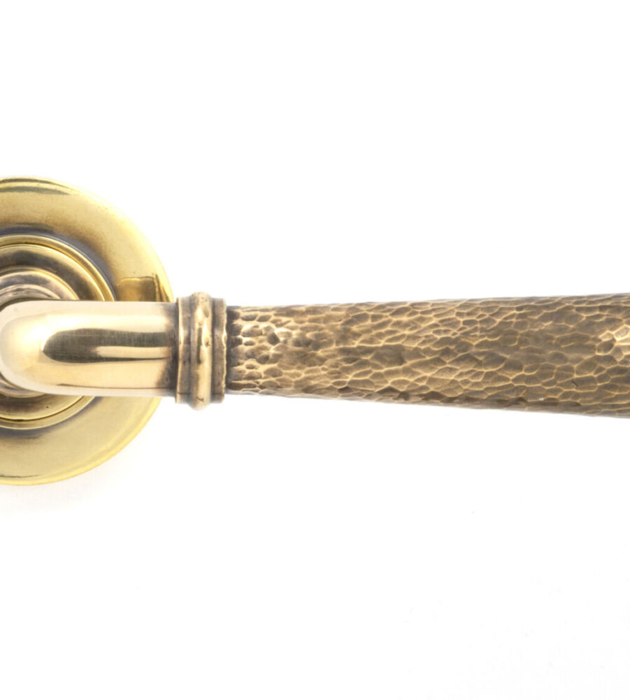 From The Anvil Aged Brass Hammered Newbury Lever on Rose Set (Plain) - Unsprung - Image 3