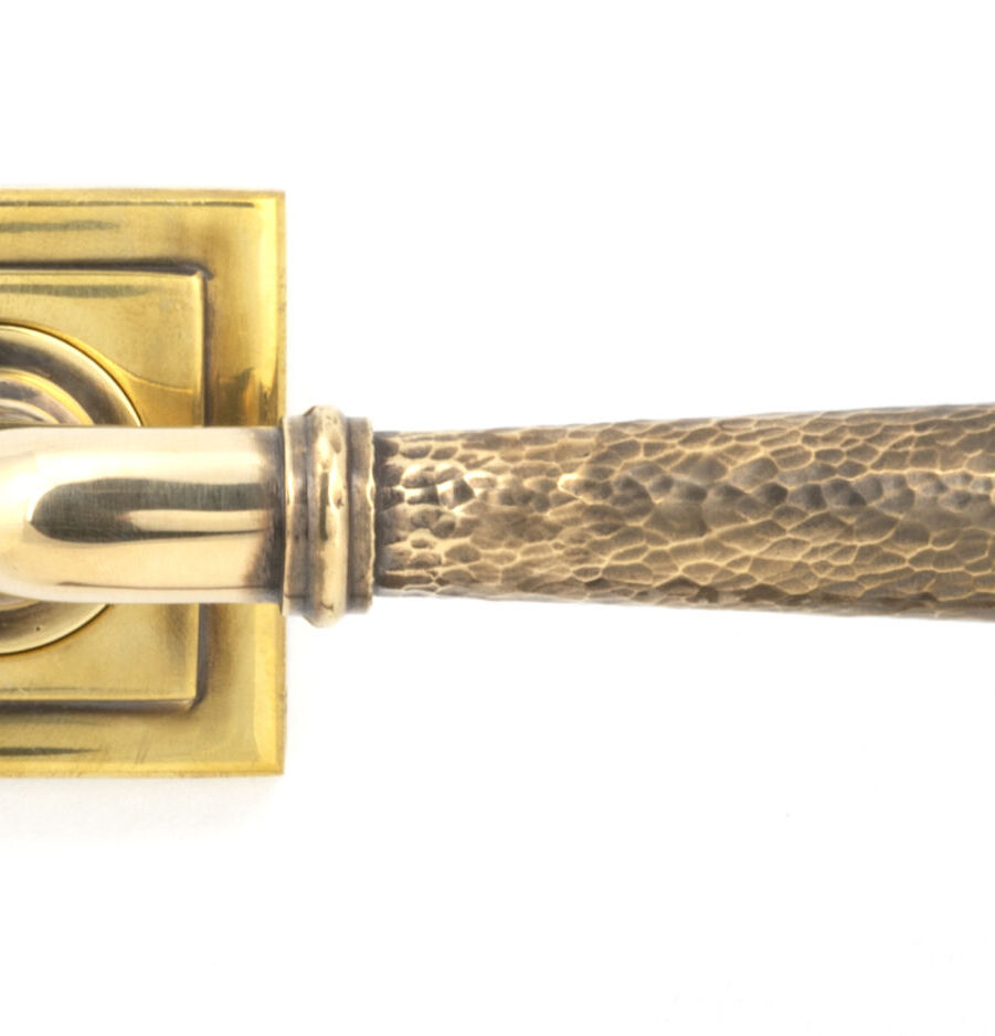 From The Anvil Aged Brass Hammered Newbury Lever on Rose Set (Square) - Unsprung - Image 3