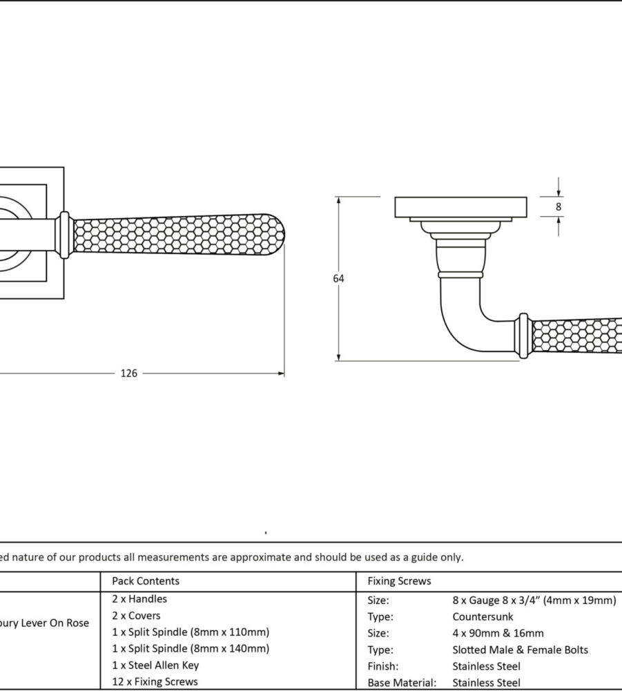 From The Anvil Pol. Nickel Hammered Newbury Lever on Rose Set (Square) - Unsprung - Image 2