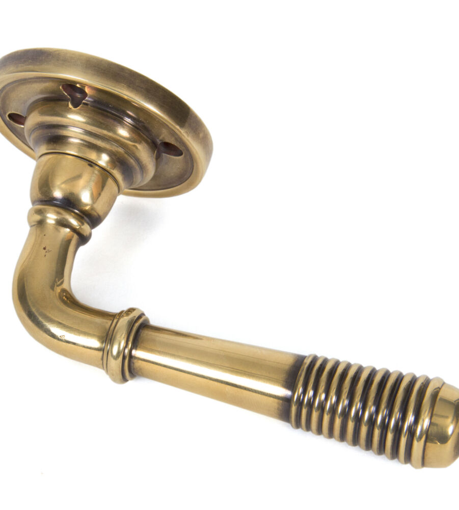 From The Anvil Aged Brass Reeded Lever on Rose Set - Unsprung - Image 3