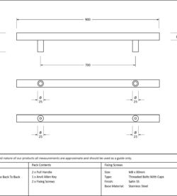 From The Anvil Polished SS (316) 0.9m T Bar Handle B2B Fix 32mm Ø - Image 2