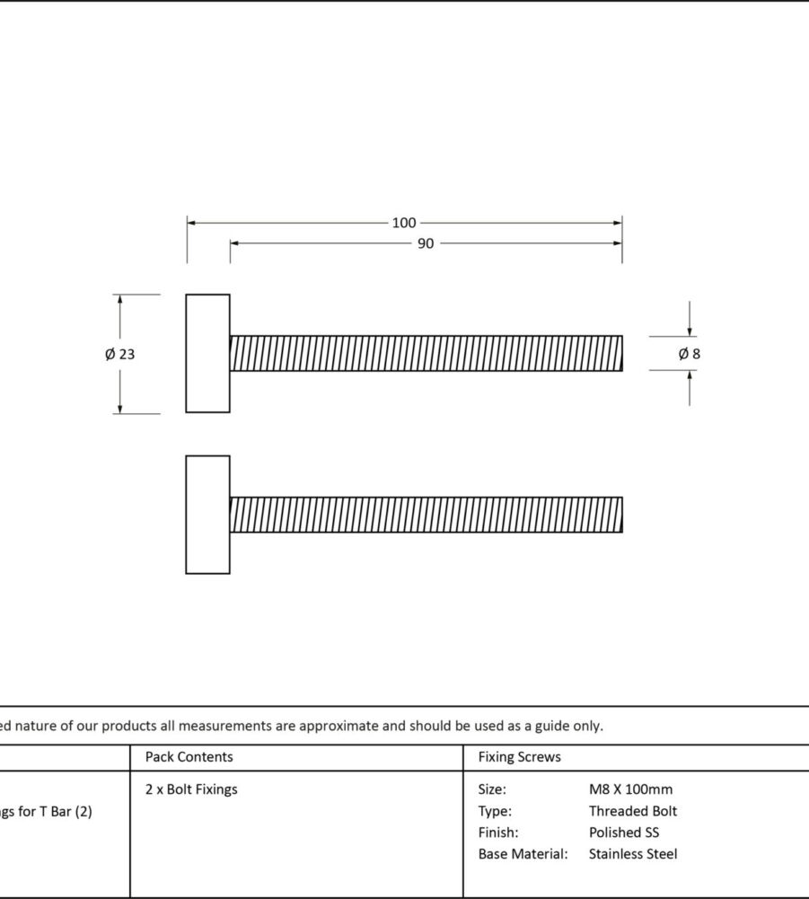 From The Anvil Polished SS (304) 100mm Bolt Fixings for T Bar (2) - Image 2