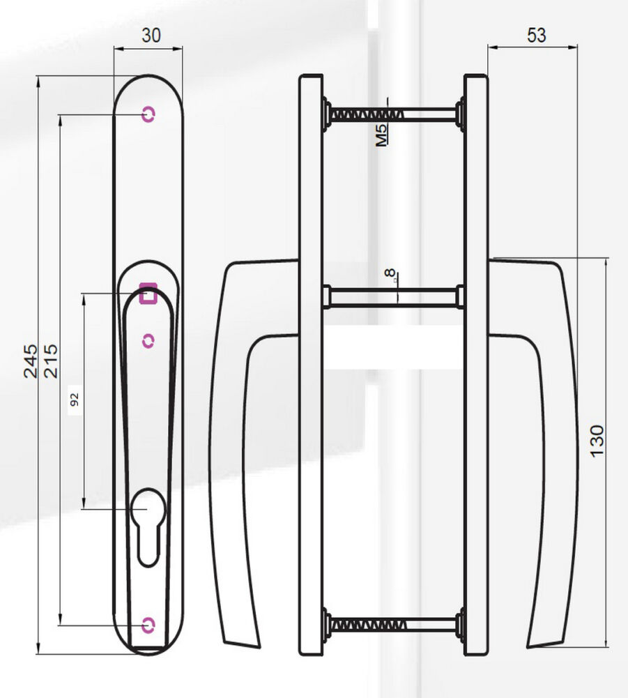 White Lever Door Handle 92mm PZ to suit UPVC Doors, 215mm Centres - Image 3