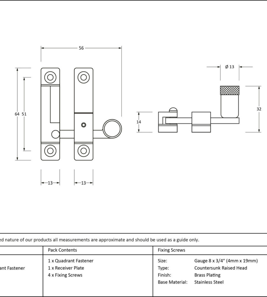From The Anvil Polished Brass Brompton Quadrant Fastener - Narrow - Image 2