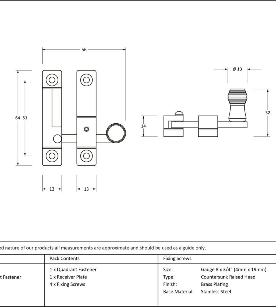 From The Anvil Polished Brass Beehive Quadrant Fastener - Narrow - Image 2