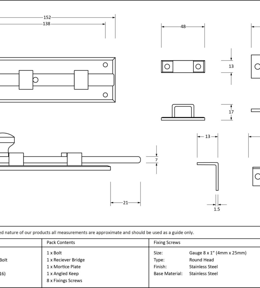 From The Anvil Polished Marine SS (316) 6" Universal Bolt - Image 2