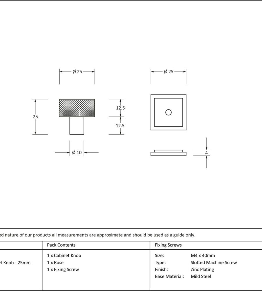From The Anvil Satin SS (304) Brompton Cabinet Knob - 25mm (Square) - Image 2