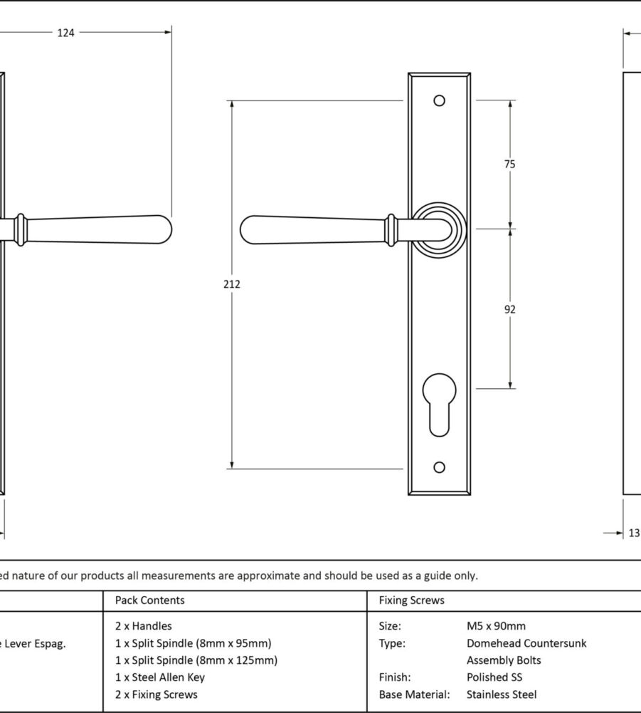 From The Anvil Polished Marine SS (316) Newbury Slimline Lever Espag. Lock Set - Image 2