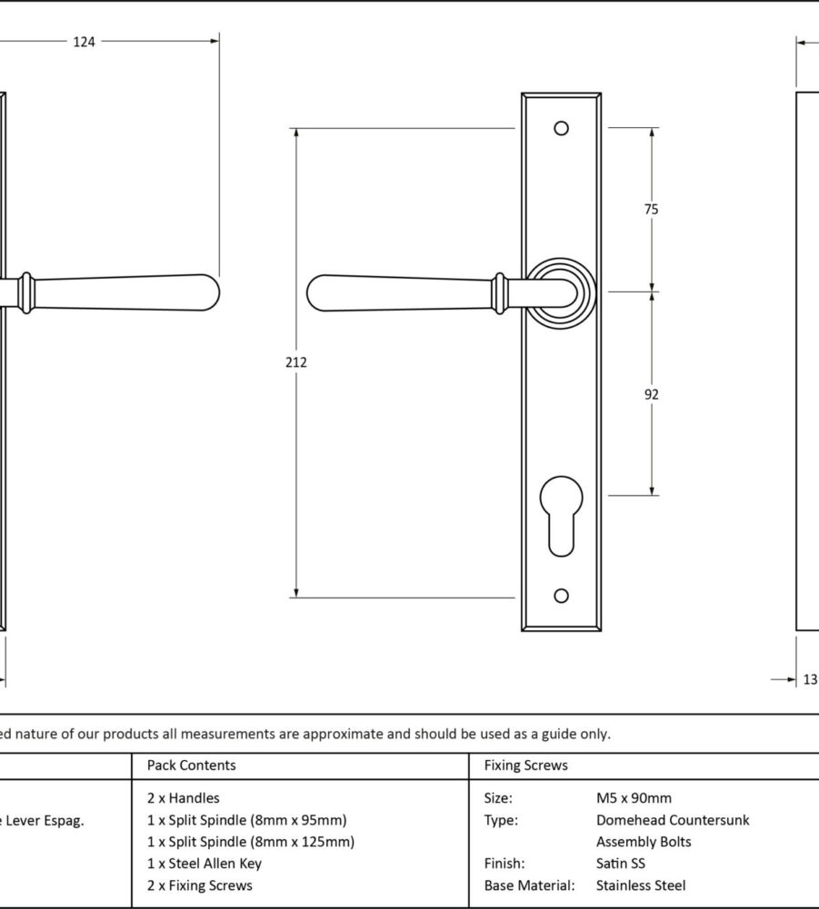 From The Anvil Satin Marine SS (316) Newbury Slimline Lever Espag. Lock Set - Image 2