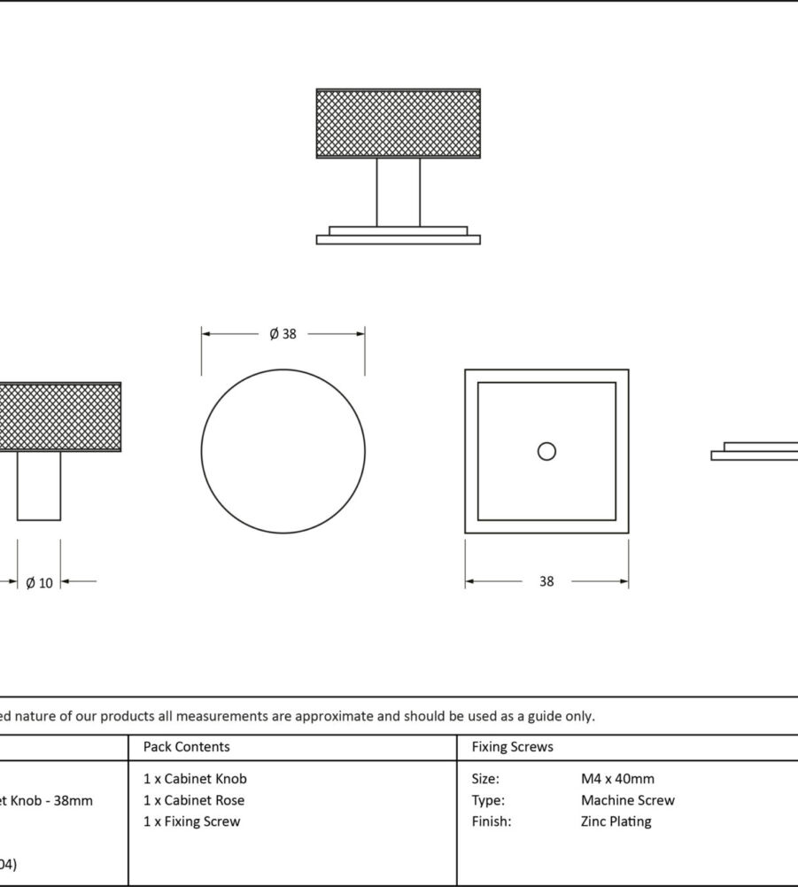 From The Anvil Satin SS (304) Brompton Cabinet Knob - 38mm (Square) - Image 2