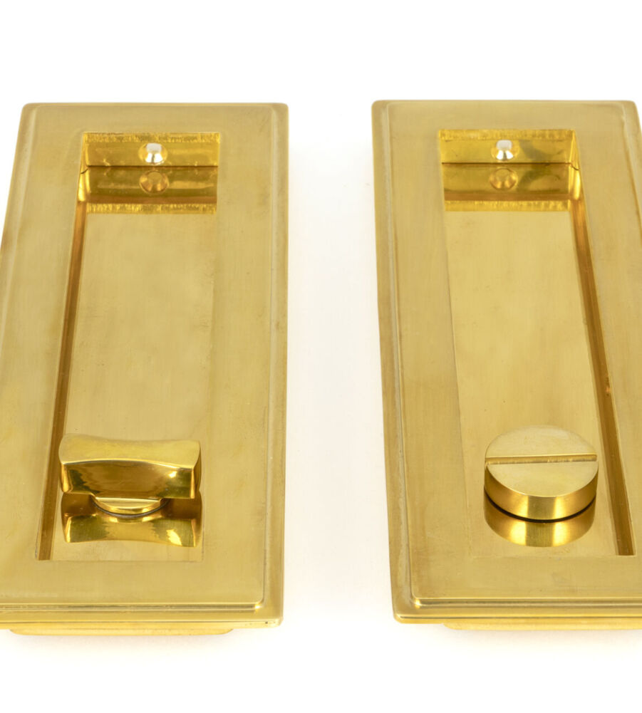 From The Anvil Polished Brass 175mm Art Deco Rectangular Pull - Privacy Set - Image 3
