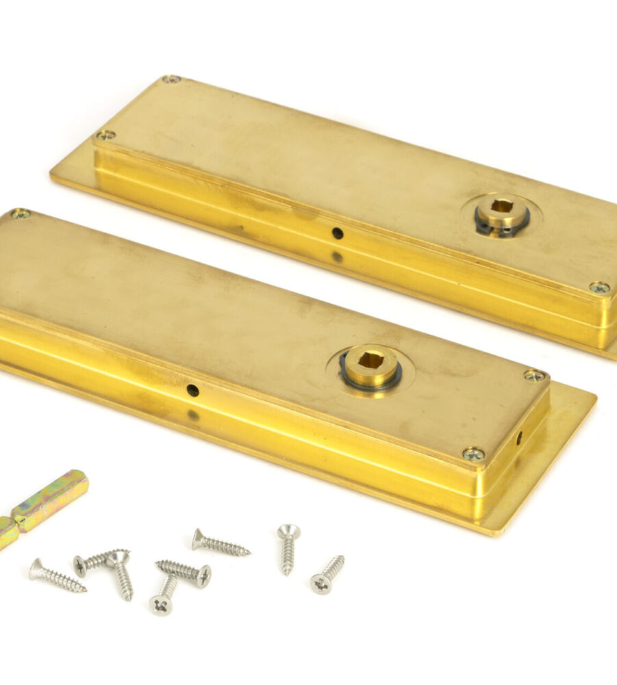 From The Anvil Polished Brass 175mm Art Deco Rectangular Pull - Privacy Set - Image 4