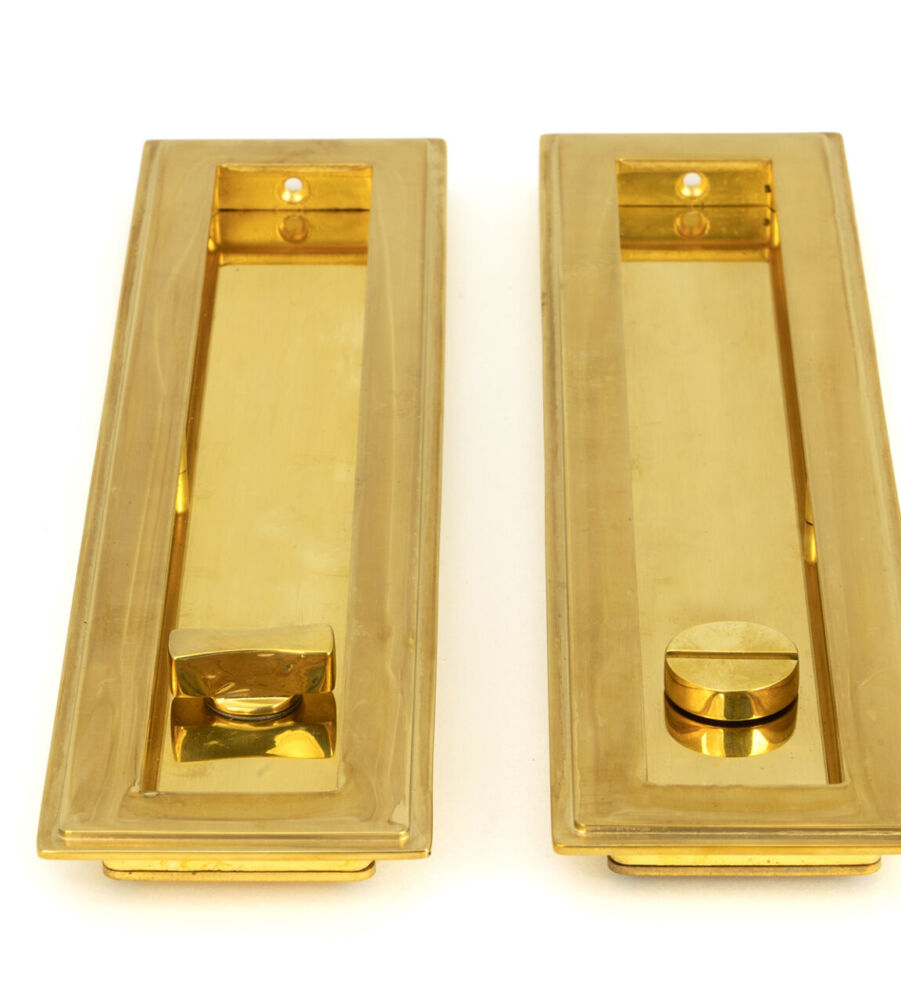 From The Anvil Polished Brass 250mm Art Deco Rectangular Pull - Privacy Set - Image 3