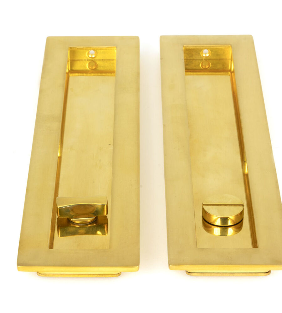 From The Anvil Polished Brass 250mm Plain Rectangular Pull - Privacy Set - Image 3
