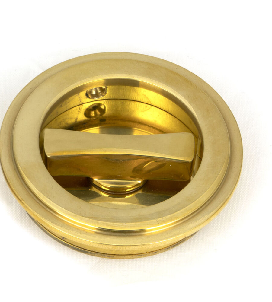 From The Anvil Polished Brass 60mm Art Deco Round Pull - Privacy Set - Image 3