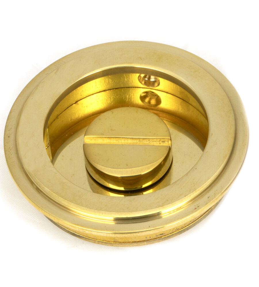 From The Anvil Polished Brass 60mm Art Deco Round Pull - Privacy Set - Image 4