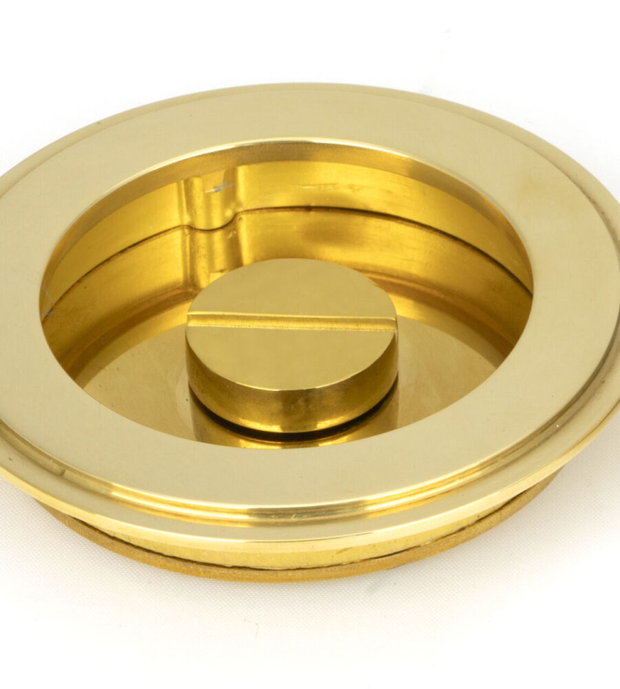 From The Anvil Polished Brass 75mm Art Deco Round Pull - Privacy Set - Image 4