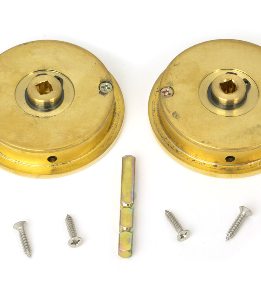 From The Anvil Polished Brass 60mm Plain Round Pull - Privacy Set - Image 5