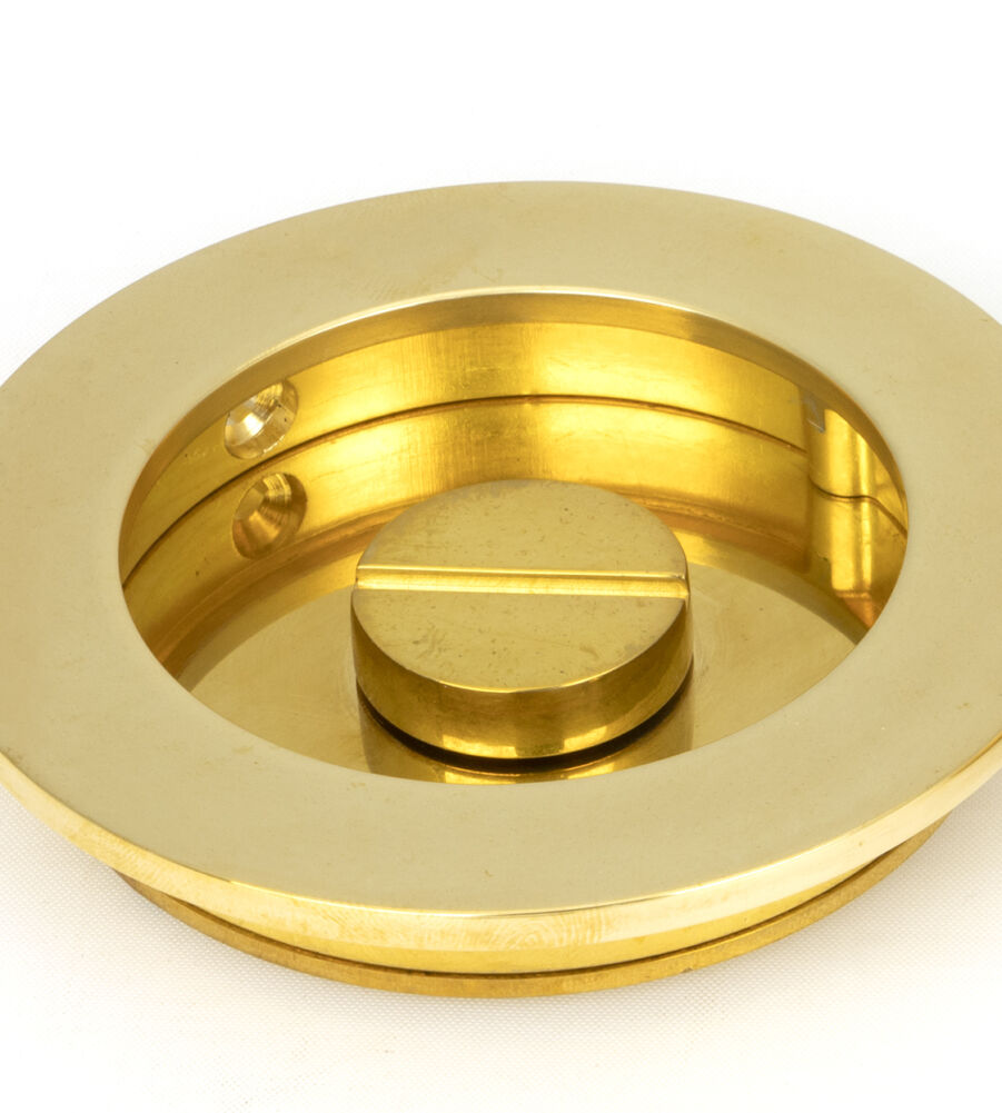 From The Anvil Polished Brass 75mm Plain Round Pull - Privacy Set - Image 4