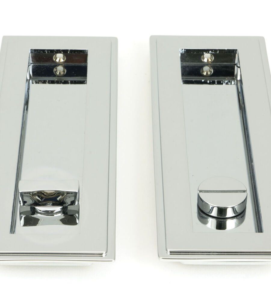 From The Anvil Polished Chrome 175mm Art Deco Rectangular Pull -Privacy Set - Image 3