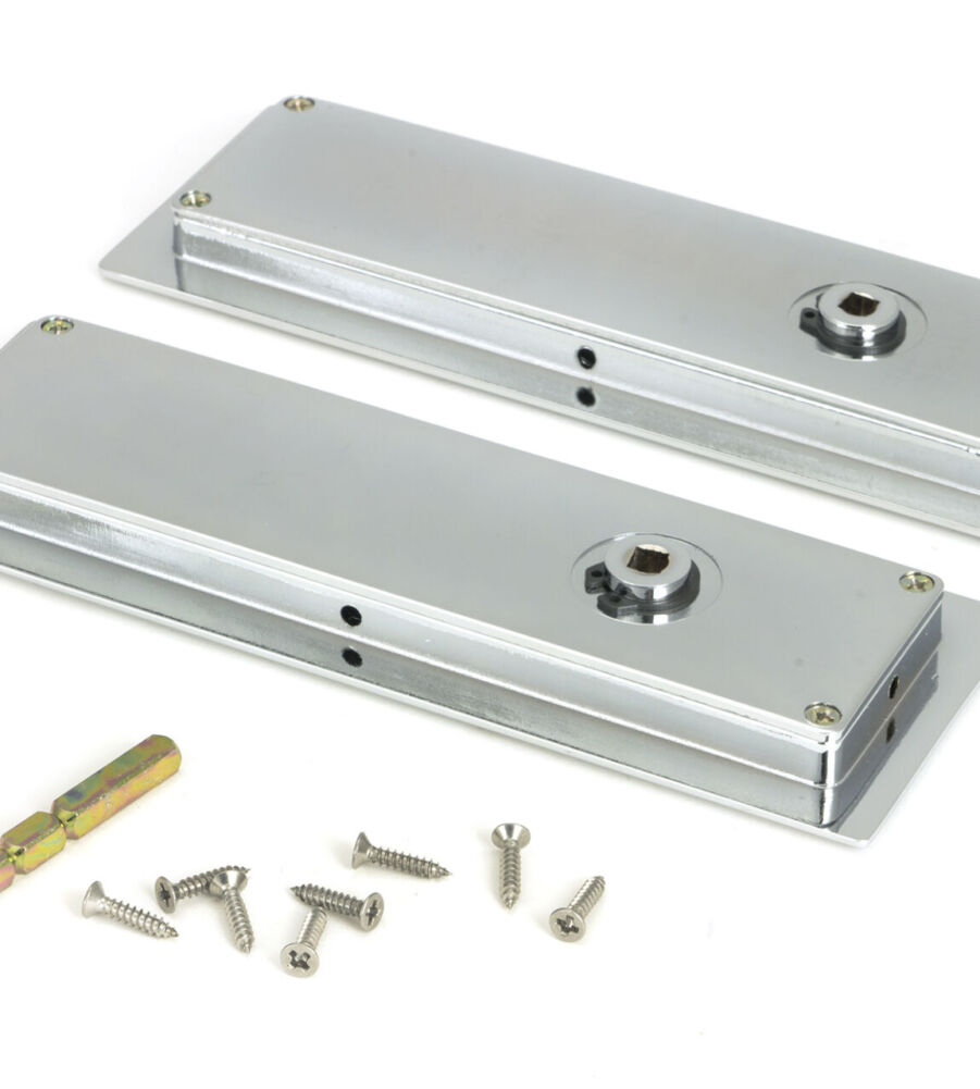 From The Anvil Polished Chrome 175mm Art Deco Rectangular Pull -Privacy Set - Image 4